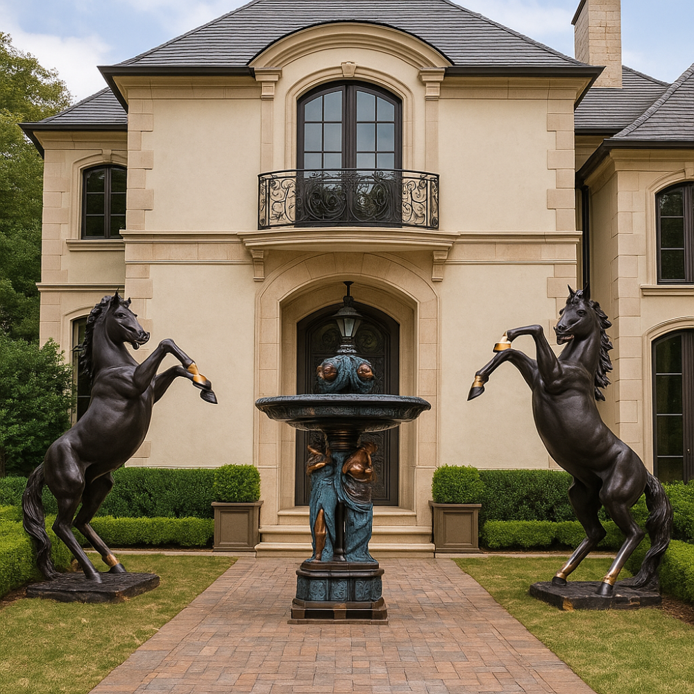 Stille bibliotheek met bronzen sculpturen, Horse & Home Decoration